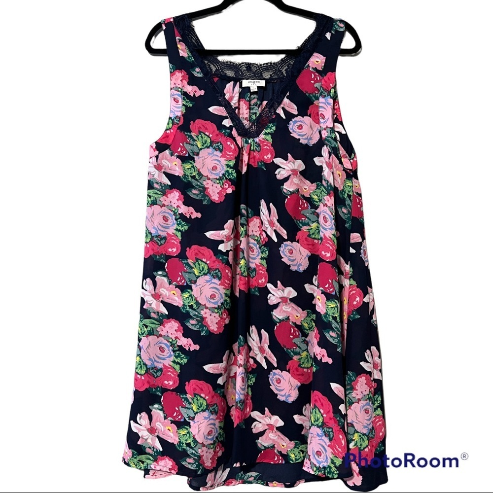 UMGEE large womens dress cover up blue v neck floral print sheer sleeveless